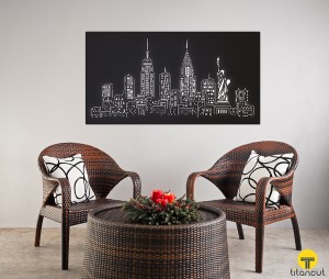 Black Metal Laser Cut Wall Panel With New York Pattern in a Resting Area